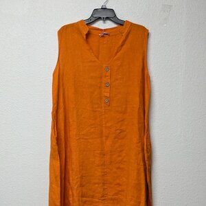Made In Italy Orange Sleeveless Side-Pocket Banded-Hem Linen Midi Dress - Size L